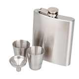 Kit Cantil Porta Bebida 210ml C Funil E 2 Copos Whisky Inox