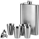 Kit Cantil Porta Bebida Bolso Inox 4 Copos 1 Funil Whisky Vodka Rum 230ml