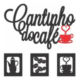 Kit Cantinho Do Café 4 Peças 30cm Mdf Preto Decoração Mdf