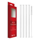 Kit Canudo De Vidro Com Escova 5 Unid transparente