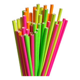 Kit Canudos De Papel Liso 4 Cores Neon Descartável 48 Unid