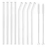 Kit Canudos Vidro 10mm Incolor 4 Retos 4 Curvos Escova