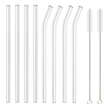 Kit Canudos Vidro 10mm Incolor 4 Retos 4 Curvos Escova