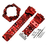 Kit Capa Caixa Bezel E Pulseria Compatível Com Casio Ga-100 Cor Vermelho Camuflado