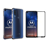 Kit Capa Capinha Case P Motorola Moto One Vision Pelicula Cor Transparente
