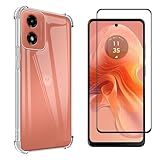 Kit Capa Capinha Para Moto G04 Case Air Anti Impacto Transparente Película De Vidro Temperado 3d Full Cover Transparente Vidro 3d 