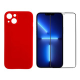Kit Capa Case Aveludada Vermelha P iPhone 13 Pelicula 3d
