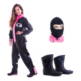 Kit Capa Chuva Feminina Bota Delta Balaclava Motoqueiro Moto