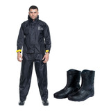 Kit Capa Chuva Nylon Bota Delta Pvc Roupa Motoqueiro Moto