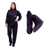 Kit Capa Chuva Nylon Feminina Impermeável Polaina Bota Pvc