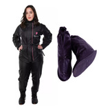 Kit Capa Chuva Nylon Feminina Impermeável Polaina Bota