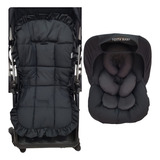 Kit Capa Completa Bebê Conforto Capa Carrinho Preto Liso