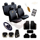 Kit Capa Couro Banco Carro Tapete Pedal Volante Chevrolet