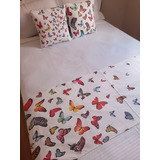 Kit Capa De Almofada 40x40 Peseira Queen 3 Pçs Borboletas