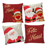 Kit Capa De Almofada Natal Papai Noel Feliz Natal 4 Peças