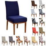 Kit Capa De Cadeira Jantar Elástico 6 Lugares Pronta Cor Azul marinho