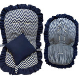 Kit Capa De Carrinho Capa Bebê Conforto Chevron Marinho