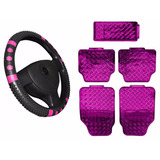 Kit Capa De Volante E Jogo De Tapetes Rosa Pink Universal
