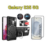 Kit Capa E Película Vidro 3d Para Samsung Galaxy S25 5g Capa Case Proteção De Câmera Com Suporte 360 Armadura Militar Anti Queda Aj Shops
