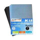 Kit Capa Encadernação A4 Preta Couro Cristal Line 100un