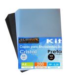 Kit Capa Encadernação A4 Preta Couro Cristal Line 200un