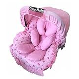 Kit Capa Forro Para Bebê Conforto Acolchoada Universal 100 Algodão Capota Protetora Solar Apoio Redutor De Corpo Protetores De Cinto Coroas Rosa