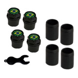 Kit Capa Pino Preto Brasil Para Bico Anti Furto Valvula Roda