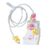 Kit Capa Protetor De Cabo E Fonte 20w Ios Astronauta Rosa