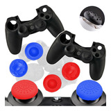 Kit Capa Silicone Controle Ps4 Grips Analógico Acessórios