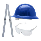 Kit Capacete De Segurança Azul Escuro Jugular Óculos Epi