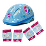 Kit Capacete E Proteção Infantil Absolute Azul Unicórnio Tam