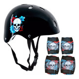 Kit Capacete joelheira cotoveleira Tamanho M Caveira