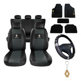 Kit Capas De Banco Couro Tapetes Volante Sandero 2015 2016