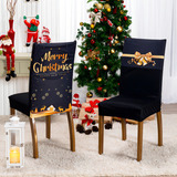 Kit Capas De Cadeira Estampadas Ano Malha Elástico 6 Pç Cor Christmas Gold