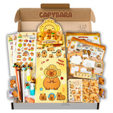 Kit Capivara Completo Caderno Caneta Adesivos Lápis Borracha
