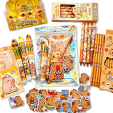 Kit Capivara Papelaria Fofa Kawaii Adesivos Canetas Capybara