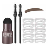 Kit Carimbo Sobrancelha Pó Prova Água Com 10 Moldes Cor Dark Brow