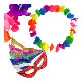 Kit Carnaval 10 Máscara Gatinho 10 Colar Havaiano Fantasia