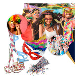 Kit Carnaval Serpentinas Confetes Coloridos Máscaras