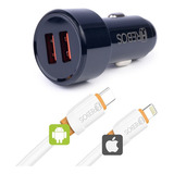 Kit Carregador Celular Veicular Turbo Para iPhone E Samsung Cor Preto