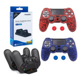 Kit Carregador Controle De Ps4 2 Capas Protetora E Grips