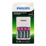 Kit Carregador De Pilha Bivolt Philips Com 4 Pilhas Aa