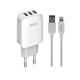 Kit Carregador Fonte 3 Entradas USB 15W   Cabo 1M  Cabo Iphone 