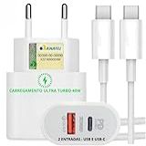 Kit Carregador Super Turbo 40W Porta Dupla USB A USB C Cabo USB Tipo C Compatível Com Todos Dispositivos Iphone 15 16 IOS Android Galaxy Tablets Notebooks Tablets Linha Premium