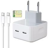 Kit Carregador Turbo 50W Com Duas Portas USB C E Cabo USB C De 1 Metro Fonte Universal Compatível Com IPhone 15 16 Androids Tablets Notebooks Carga Rápida Power Delivery 5 0 Certificado ANATEL