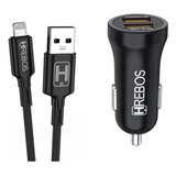 Kit Carregador Veicular 2 Usb 3 1a Cabo P iPhone Hs 182i Cor Preto