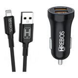 Kit Carregador Veicular 2 Usb 3 1a  Cabo P  iPhone Hs 182i Cor Preto