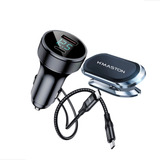 Kit Carregador Veicular 60w Turbo Cabo Tipo c Suporte Magn