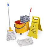 Kit Carrinho Mop De Limpeza Profissional Completo Doblo 20l Bralimpia Kt20fam Cor Amarelo