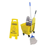 Kit Carrinho Mop De Limpeza Profissional Completo Doblo 30 L